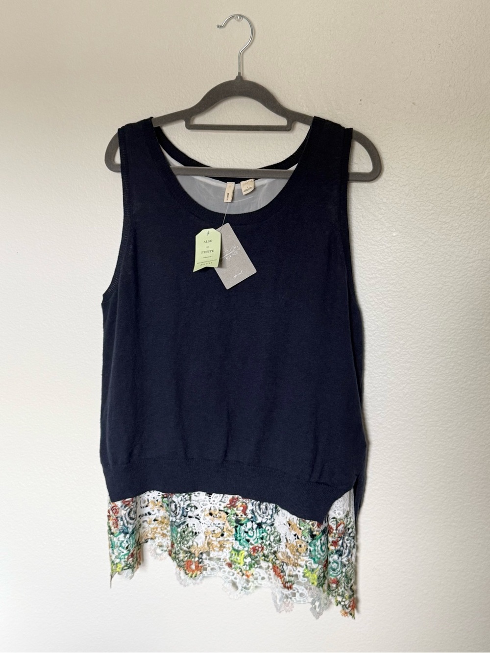 NWT Moth Anthropologie Blue Cotton Sleeveless Lace Trim Sweater Vest Size Large